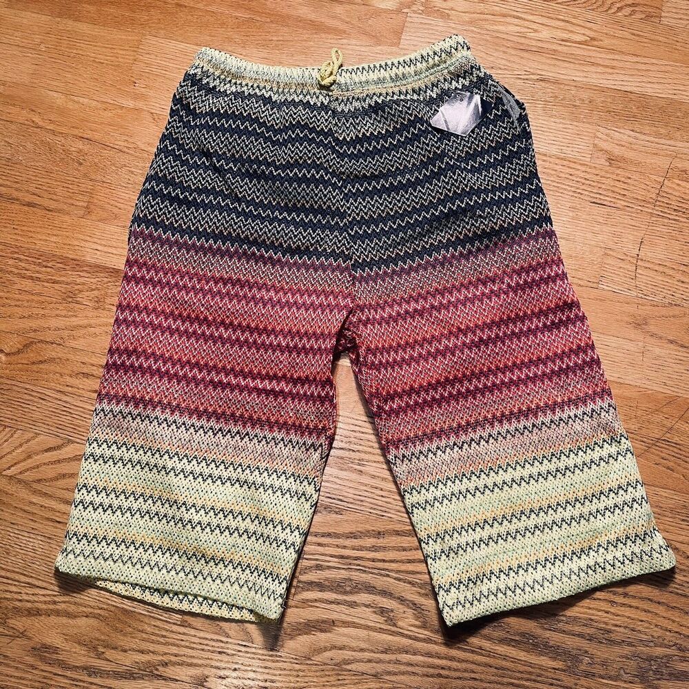 Vtg BIGND Multicolor Crochet Knit Board Shorts Men's SZ L Beach Surf Skate Y2K